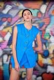 Royal Blue Linen Long Vest Top