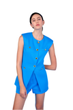 Royal Blue Linen Long Vest Top