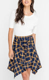 Lush Sleeve Tie Plaid Skirt